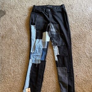 Patchwork Men’s Jeans - Black and Blue